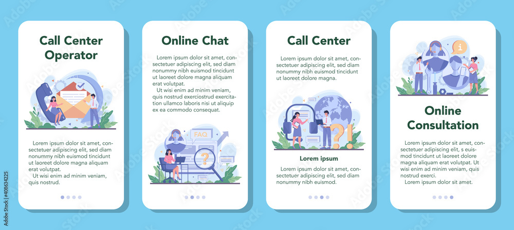 Wall mural call center or technical support mobile application banner set