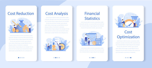 Cost optimization mobile application banner set. Idea of financial