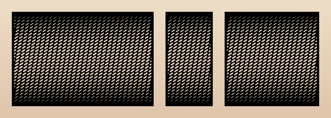Laser cut pattern set. Vector design with trendy geometric ornament, halftone grid, gradient effect. Template for cnc cutting, decorative panels of wood, metal, plywood. Aspect ratio 1:2, 1:1, 3:2