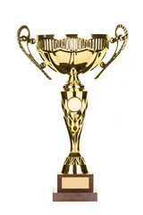 Beautiful gold cup on isolated background for the first place