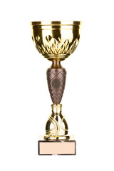 Beautiful gold cup on isolated background for the first place