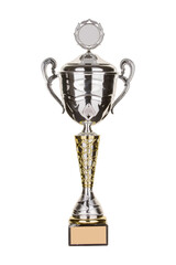 Beautiful gold cup on isolated background for the first place