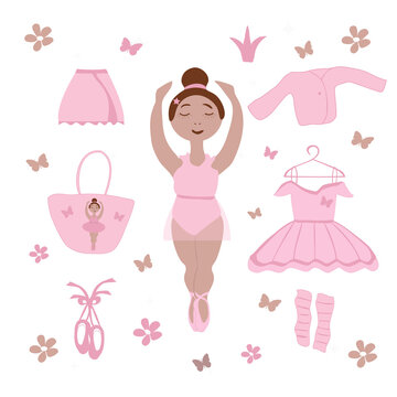 vector image of a girl ballerina and ballet clothes
