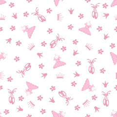 vector seamless pattern  with the image of a girl's dress, ballet pointe shoes and crowns