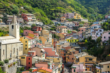 Beautiful view of Riomaggiore, a village in province of La Spezia, Liguria, Italy.