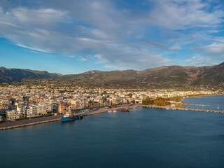 Fototapeta na wymiar Aerial view over seaside city of Kalamata Messinia, Greece