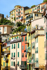 Fototapeta na wymiar Beautiful view of Riomaggiore, a village in province of La Spezia, Liguria, Italy.