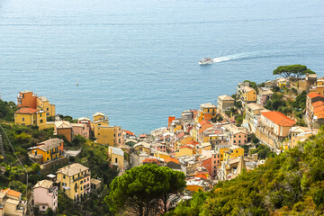 Fototapeta na wymiar Beautiful view of Riomaggiore, a village in province of La Spezia, Liguria, Italy.