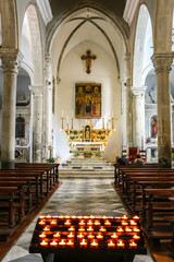 Manarola, Italy. Beautiful interiors of catholic church (Chiesa di San Lorenzo) in Manarola.
