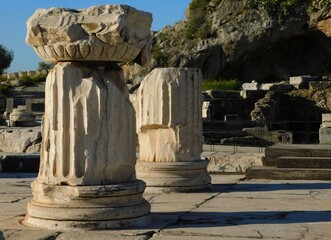 April 2018, Eleusis or Elefsina, Greece, Ancient marble columns