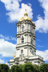 Fototapeta na wymiar Bell tower in Pochayiv Lavra in Ukraine