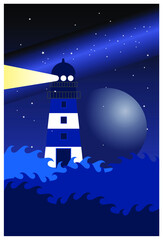 Naklejka premium Vector drawing related to lighthouse. Can be used for Textile, fabric, carpet, curtain, towels, bedspreads, poster. 