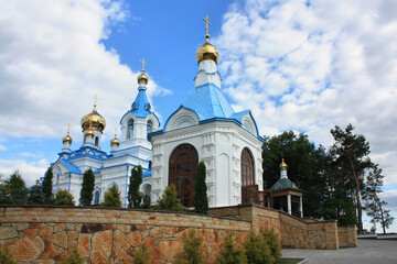 Fototapeta na wymiar Church of Seraphim of Sarov in Holy Spiritual Monastery Skete in Pochaev, Ukraine