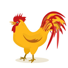 illustration of a rooster with a colored tail on a white background
