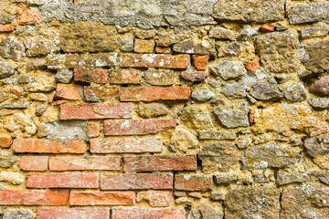 View of aged red brick wall