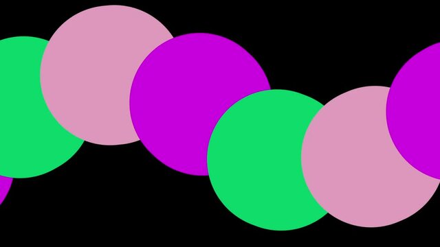 Abstract animation. Simple shapes. Looped sequence. circles move along the wave. animated screensaver on a black background. multicolored. Modern design layout, presentation, letterhead.