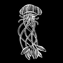 Line Art Cartoon Jellyfish Octopus Deep Sea Creatures Vector