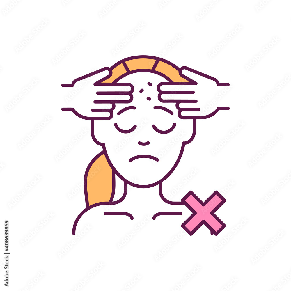 Poster acnes squeezing rgb color icon. preventing pimples. creating acne scarring. chronic skin condition. 