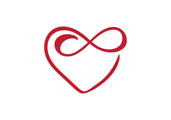 Heart love sign forever. Infinity Romantic symbol cut linked, join, passion and wedding logo. Template for t shirt, card, poster. Design flat element of valentine day. Vector illustration