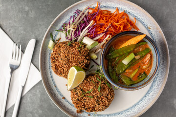 Thai fishcakes with spicy dip - modern cuisine