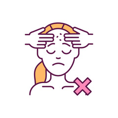 Acnes squeezing RGB color icon. Preventing pimples. Creating acne scarring. Chronic skin condition. Blackheads, pustules and whiteheads. Infection and scars. Isolated vector illustration