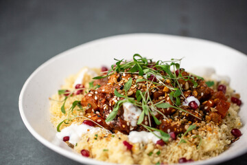 Moroccan tagine with aubergine and citrus couscous
