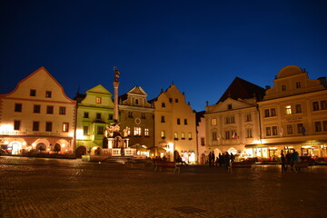 Small square in Czech town Cesky Krumlov in evening