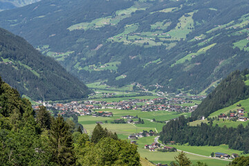 Valley view of Zillertal villages in Tyrol Austria