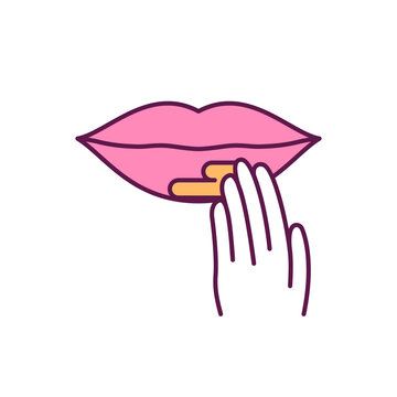 Lip Scrub RGB Color Icon. Lightening Treatment. Lips Exfoliation. Removing Dry, Flaky Pieces. Abrasion, Micro-injury Treatment. Smooth Skin. Dead Skin Cells Reduction. Isolated Vector Illustration