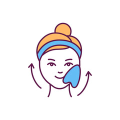 Facial kerokan RGB color icon. Gua sha massage tool. Scraping skin. Improving blood circulation. Encouraging lymphatic drainage. Traditional chinese medicine. Isolated vector illustration