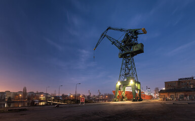 cranes at night - obrazy, fototapety, plakaty