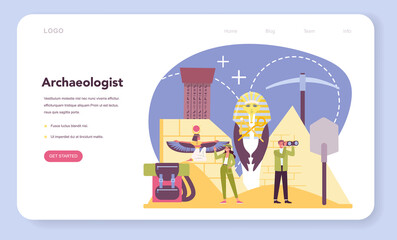 Archaeologist web banner or landing page. Ancient history scientist