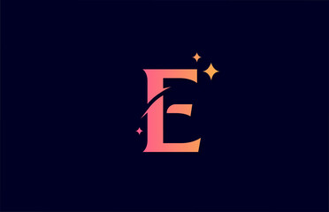 E yellow pink gradient alphabet letter logo for company with stars. Branding for lettering and identity. Creative template design for business icon