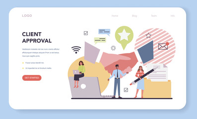 Project management web banner or landing page. Client approval.