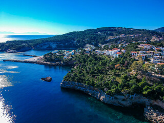 Fototapeta na wymiar Aerial view over Patitiri town in Alonnisos island, Greece