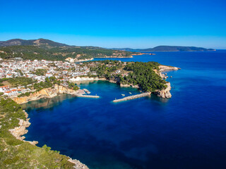 Fototapeta na wymiar Aerial view over Patitiri town in Alonnisos island, Greece
