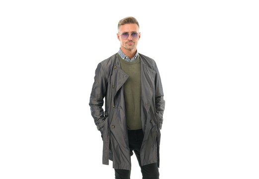 Fashionable man. well groomed mature guy isolated on white. businessman wear casual business clothes. male fashion and beauty. autumn or spring apparel. handsome man with unshaven face in coat