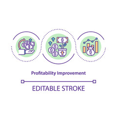 Profitability improvement concept icon. Increasing amount of money received for product or service. Business idea thin line illustration. Vector isolated outline RGB color drawing. Editable stroke