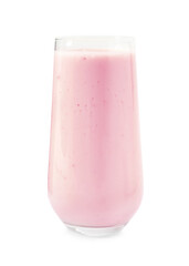 Delicious fig smoothie in glass on white background