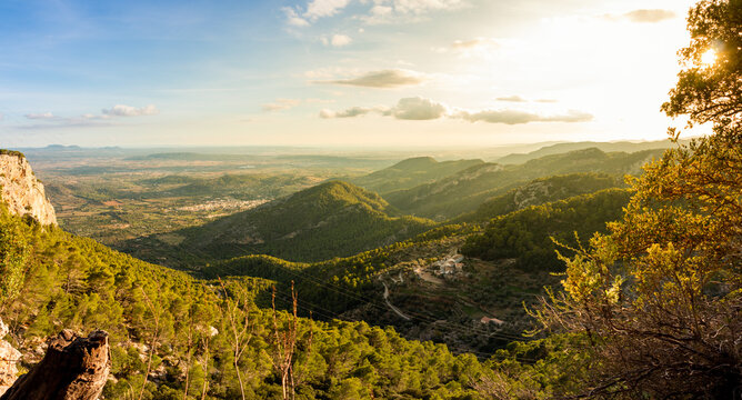 Panoram of mountains of the Tramuntana natural park on the island of Mallorca