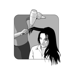 drying female hair - vector illustration. beauty salon, hair care