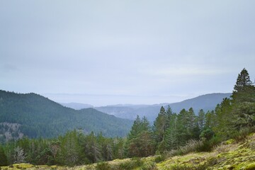 The landscape of Sooke Hills from Todd Hill, Vancouver Island.
