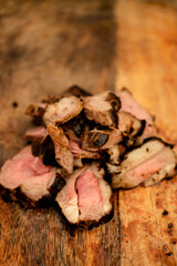 chopped lamb rump on a wooden board