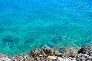 Beautiful, tranparent aquamarine Adriatic sea, Croatia island. Stony shore