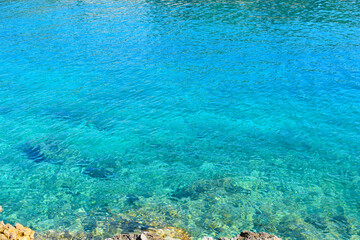 Beautiful, tranparent aquamarine Adriatic sea, Croatia island. Stony shore
