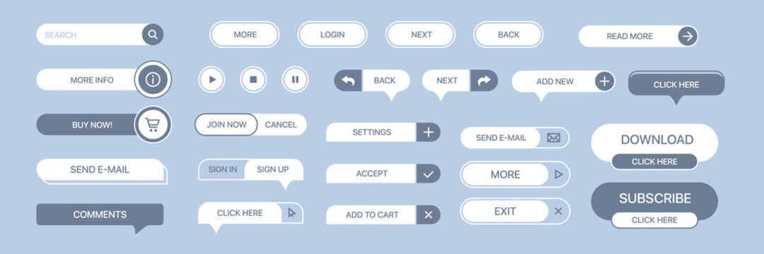 Set Of Vector Buttons For Websites, Mobile Applications. Design Elements For Website Or App. Different Gradient Colors And Icons On White Background.