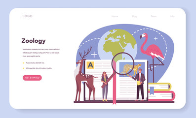 Zoologist web banner or landing page. Scientist exploring