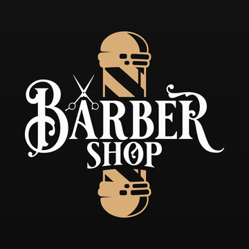 Barber shop logo with barber scissors and pole