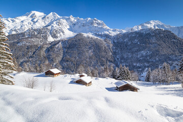 A beautiful blue sky day in the French Alps above Les Contamines-Montjoie