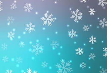 Light Pink, Blue vector template with ice snowflakes, stars.